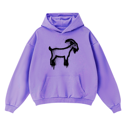 Sprayed GOAT Club Oversized Hoodie, 460GSM Heavyweight Drop Shoulder Pullover, Graffiti Streetwear Sweatshirt, Unisex Urban Hoodie