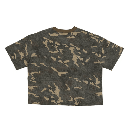 Camo Cropped Oversized GOAT T-Shirt, Loose Fit 260GSM Heavy Cotton Tee, Unisex Camouflage Streetwear Shirt, Urban Style Crop Top
