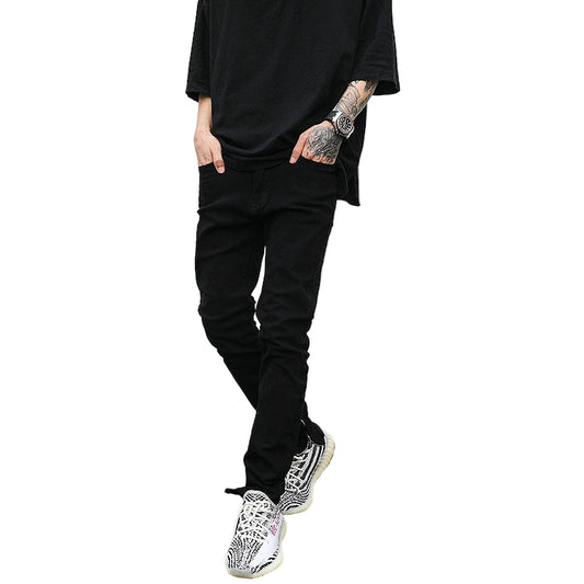 Stealth Stretch Denim Ankle Zip Jeans - Ankle Zip Black Denim Jeans, Stretch Fit Streetwear Pants, Mid-Low Waist, Streetwear Fashion Jeans