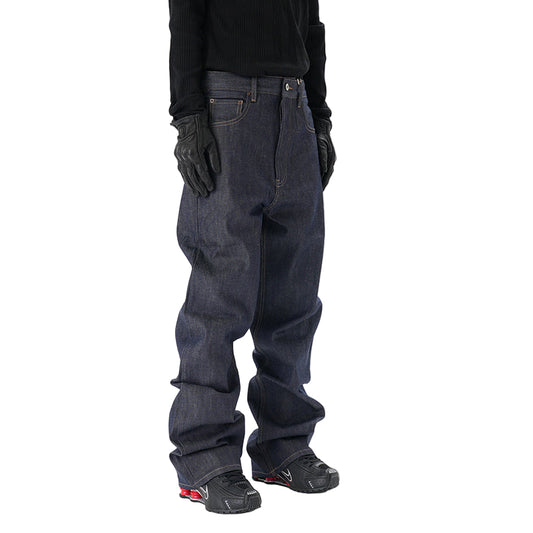 Max Stax Baggy-Fit Jeans, Wide Leg Streetwear Denim, Dark Blue Oversized Jeans, Vintage 90s Grunge Pants, Men's Loose Fit Denim
