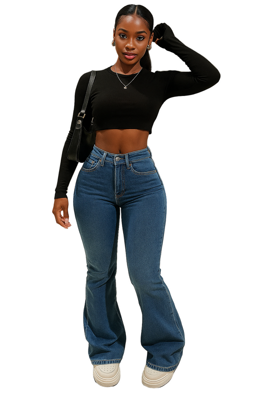 FlareStretch™ Vintage Flare Jeans – High Waist Streetwear Denim with Pockets | Flared Bottom Jeans