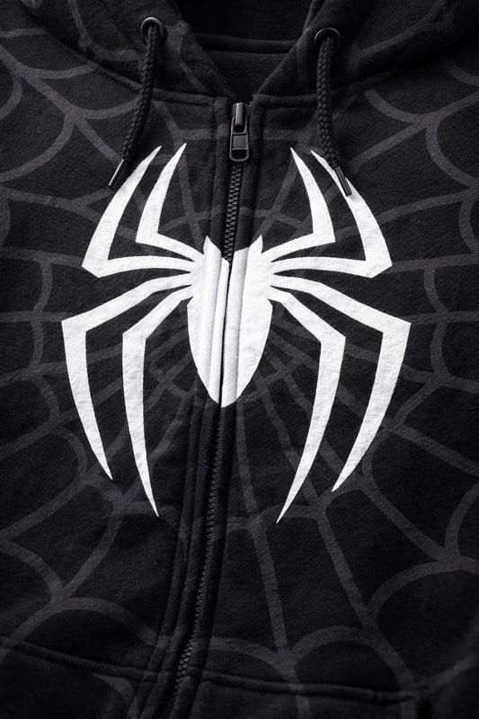 Spider Embroidered Zip-Up Unisex Hoodie