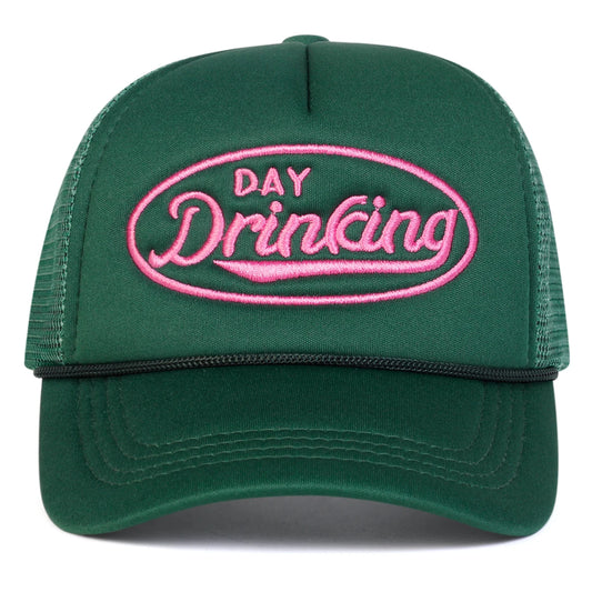 "DAY DRINKING" Trucker Hat - Embroidered Mesh Snapback | Adjustable Unisex Cap for Summer Vibes