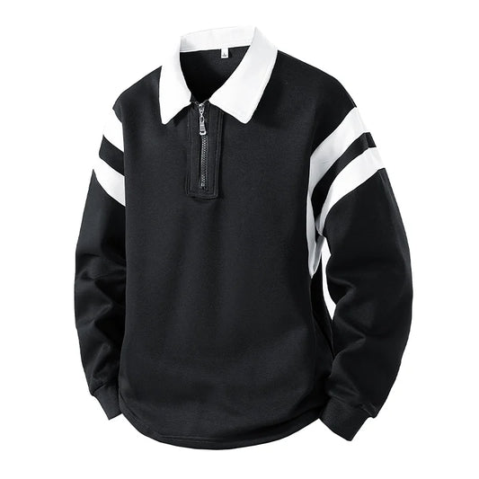 TrackFlex Retro Polo Hoodie for Men – Streetwear Sport Style Pullover with Contrast Collar, Lightweight Spring Fall Outerwear