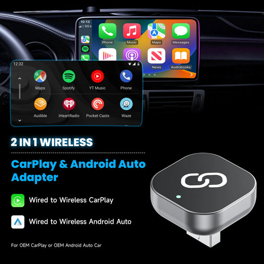 2-in-1 Wireless CarPlay & Android Auto Adapter – Plug & Play, Auto Connect, Converts Wired to Wireless for iPhone & Android (2017+ Cars)
