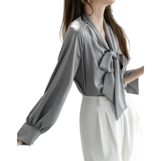 Women’s Silk Lantern Sleeve Shirt - Business Casual Style Silk Top
