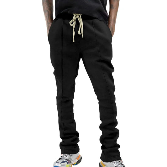 Urban Flare Joggers - Slim-Fit Stacked Pants, Y2K Streetwear Sweatpants with Striped Legs