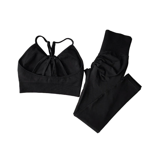 Seamless Women’s Workout Set – V-Neck Sports Bra & High-Waist Leggings | Sculpting Yoga & Gymwear | 2 Piece Activewear Fit Set