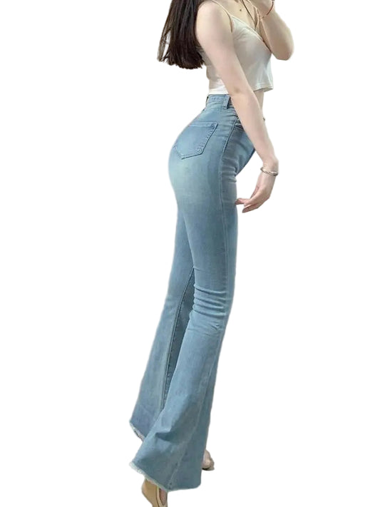 SlimFlare™ Shot Blue Jeans – High Waist Stretch Flare Denim | Korean Slim Fit Bell Bottom Pants for Women