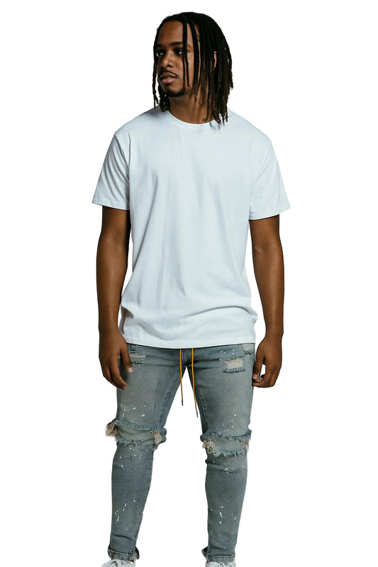 Mens Destroyed Skinny Jeans - Frayed Knee Denim with Zipper Ankles, Paint FX, Streetwear Skinny Streetwear Jeans