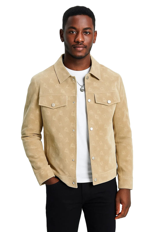 Men’s Slim Fit Monogram Jacket – Luxury-Inspired Casual Streetwear Blazer, Fall Fashion Outerwear, Luxury Style Coat for Men