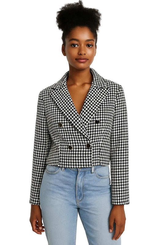 Autumn Thousand Grid Blazer - Women's Long Sleeve Double Breasted Jacket | European Style Casual Suit Coat