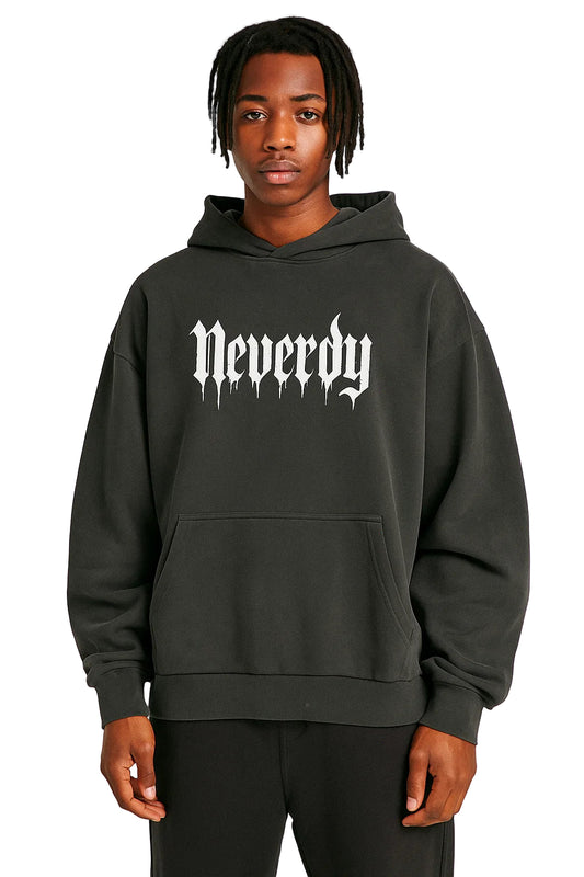 Neverdy No Story Boxy Fit Hoodie – Oversized Heavyweight Streetwear Hoodie, Legendary Branding Graffiti Print
