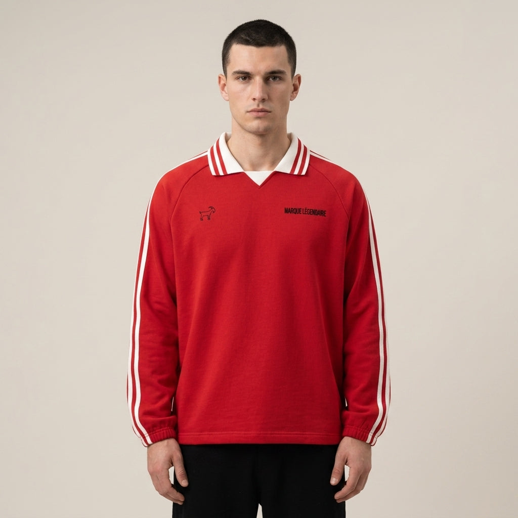 Marque Légendaire Contrast Striped Lapel Collar Sweatshirt | 380GSM