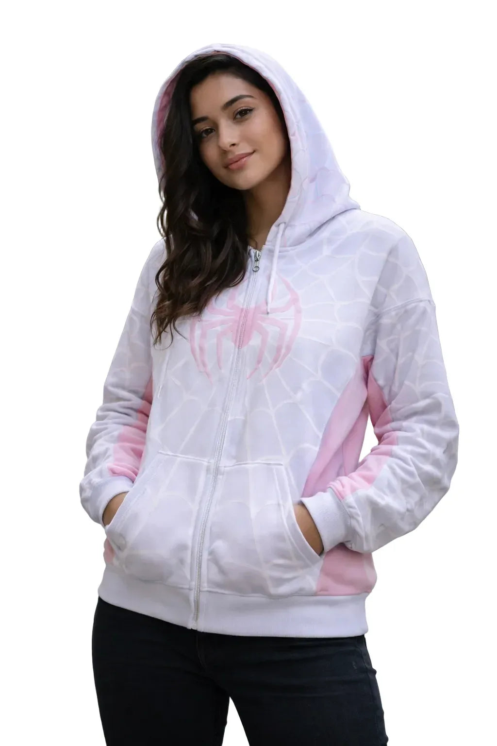 Spider Embroidered Zip-Up Unisex Hoodie
