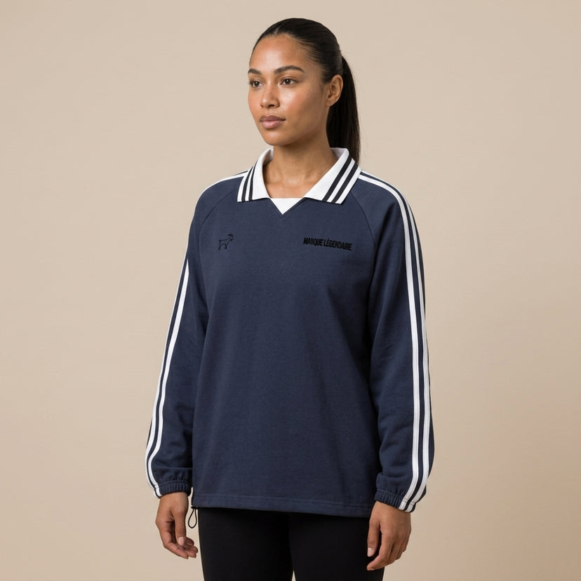 Marque Légendaire Contrast Striped Lapel Collar Sweatshirt | 380GSM