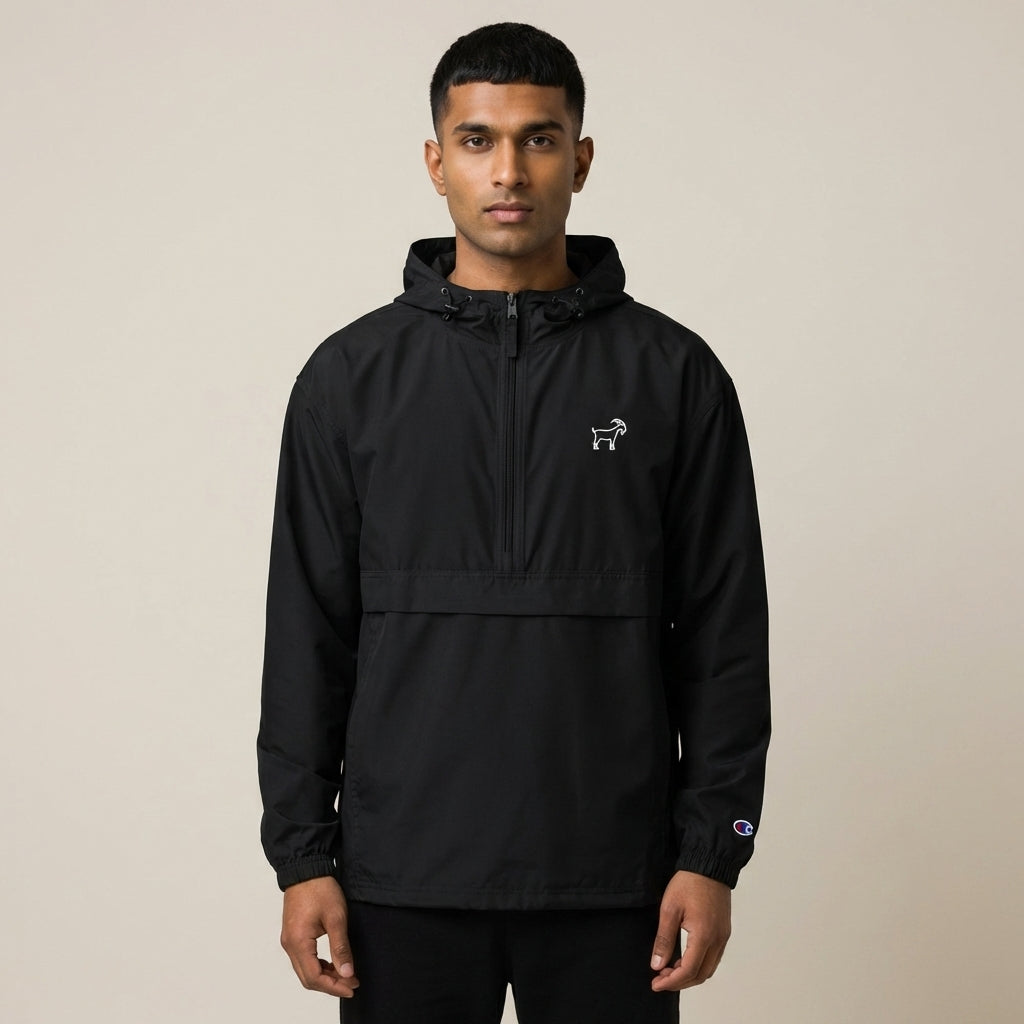 Legendary x Champion jacket packable zip pouch pocket feature

