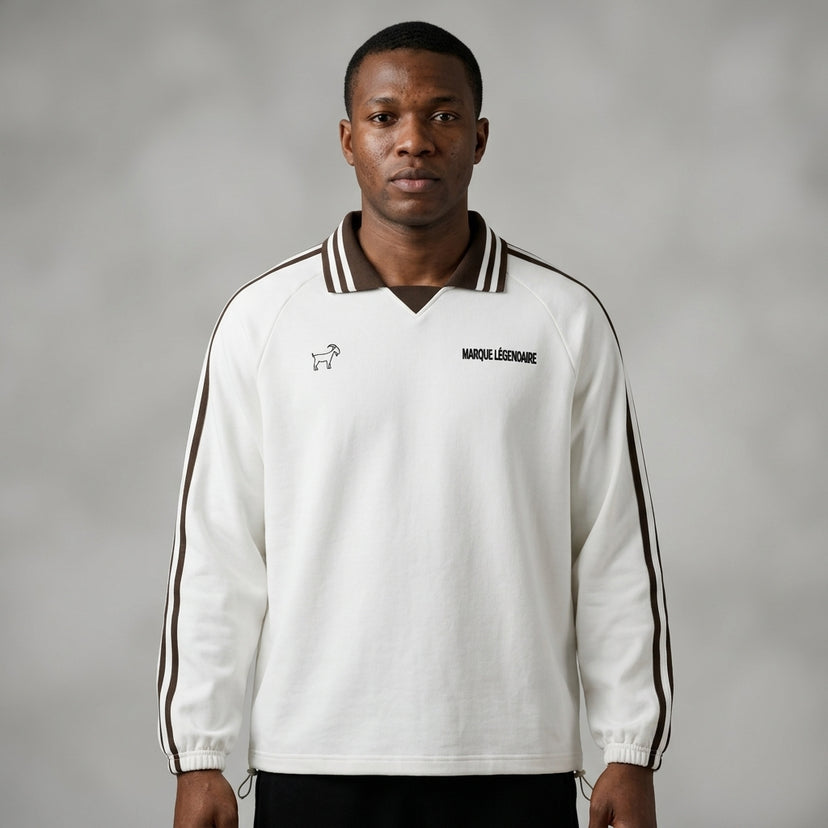 Marque Légendaire Contrast Striped Lapel Collar Sweatshirt | 380GSM