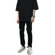 Stealth Stretch Denim Ankle Zip Jeans - Ankle Zip Black Denim Jeans, Stretch Fit Streetwear Pants, Mid-Low Waist, Streetwear Fashion Jeans