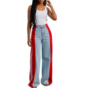 Palazzo Loose Fit Wide Leg Jeans – Retro Streetwear High Waist Stripe Contrast Wide-leg Denim Jeans for Women
