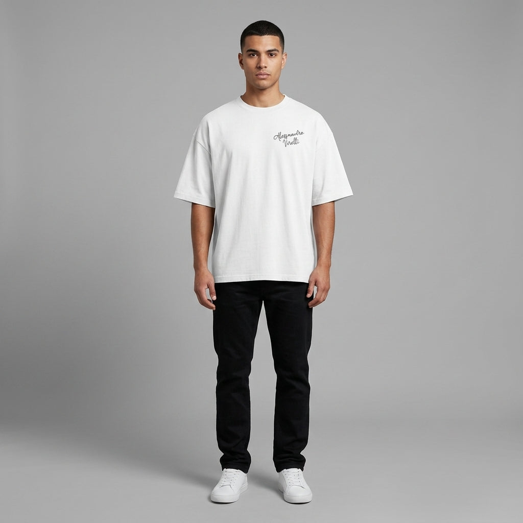 Alessandro Virelli Flower Painting Loose Fit Tee | 190GSM — Apparel & Accessories > Clothing > Shirts & Tops Detail View 3 | Legendary Branding