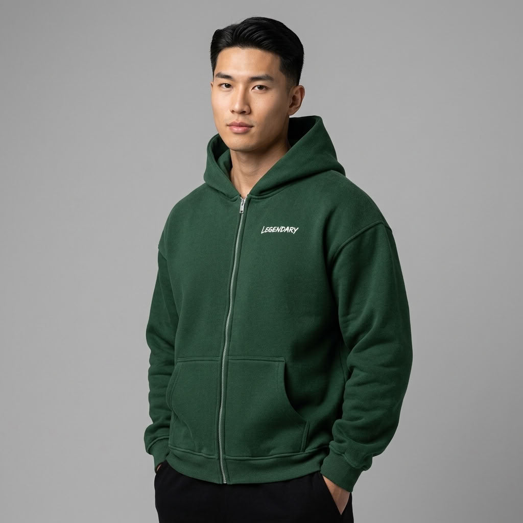 Legendary Branding Fleece Zip-Up | 380GSM — Apparel & Accessories > Clothing > Activewear > Hoodies Detail View 8 | Legendary Branding