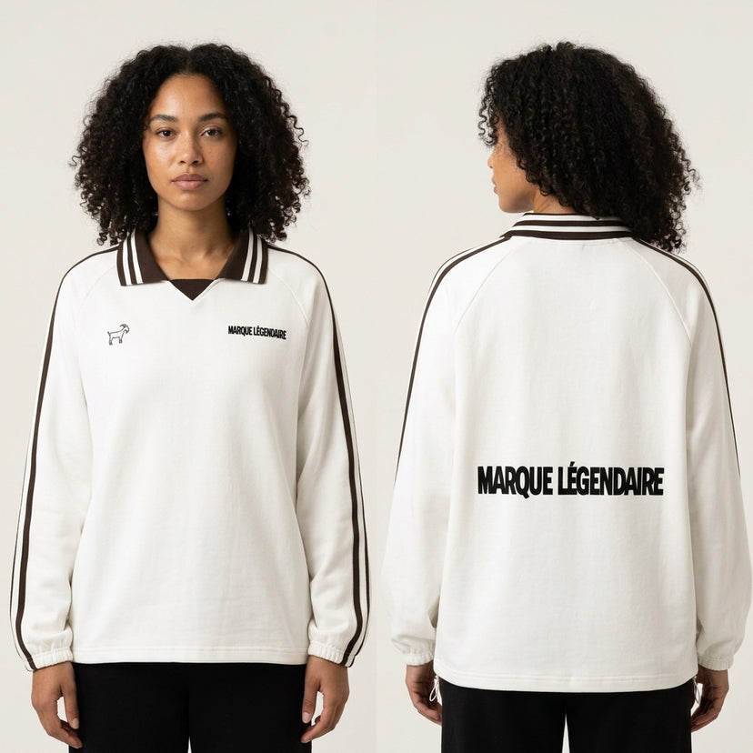 Marque Légendaire Contrast Striped Lapel Collar Sweatshirt | 380GSM
