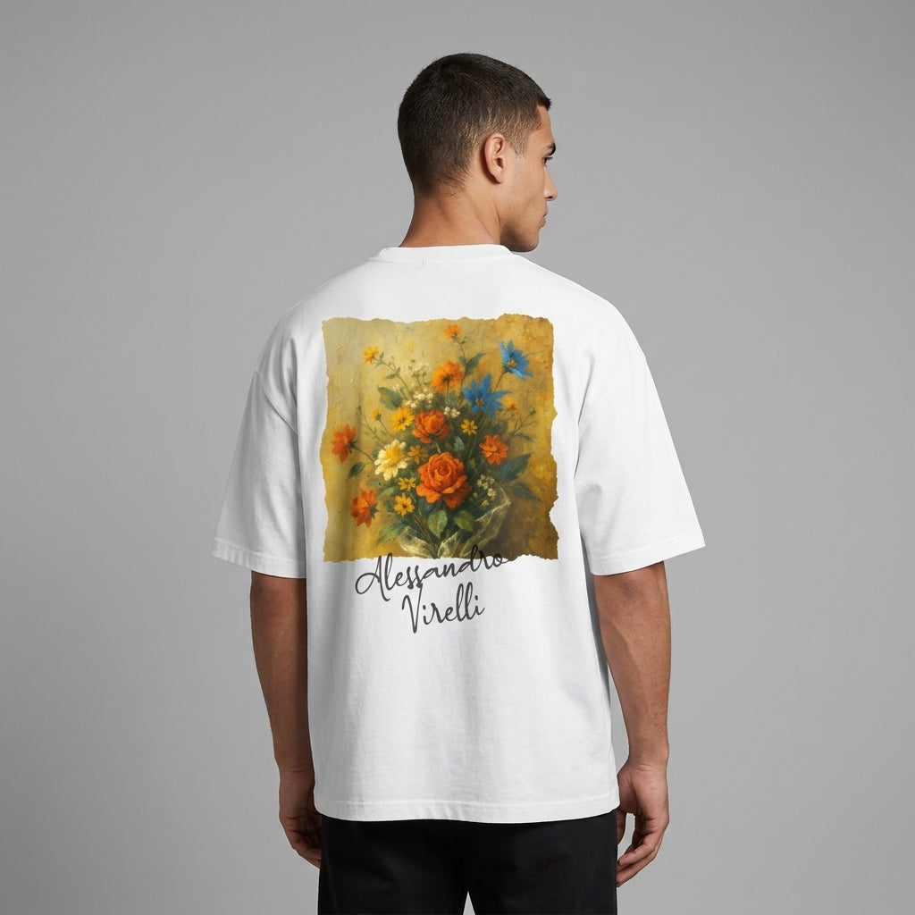 Alessandro Virelli Flower Painting Loose Fit Tee | 190GSM — Apparel & Accessories > Clothing > Shirts & Tops Detail View 2 | Legendary Branding