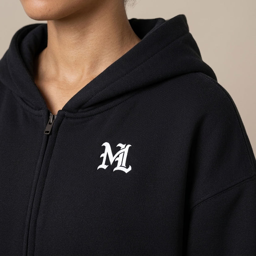 Marque Légendaire Waist Cropped Zip-Up Hoodie | 460GSM — Apparel & Accessories > Clothing > Activewear > Hoodies Detail View 2 | Legendary Branding