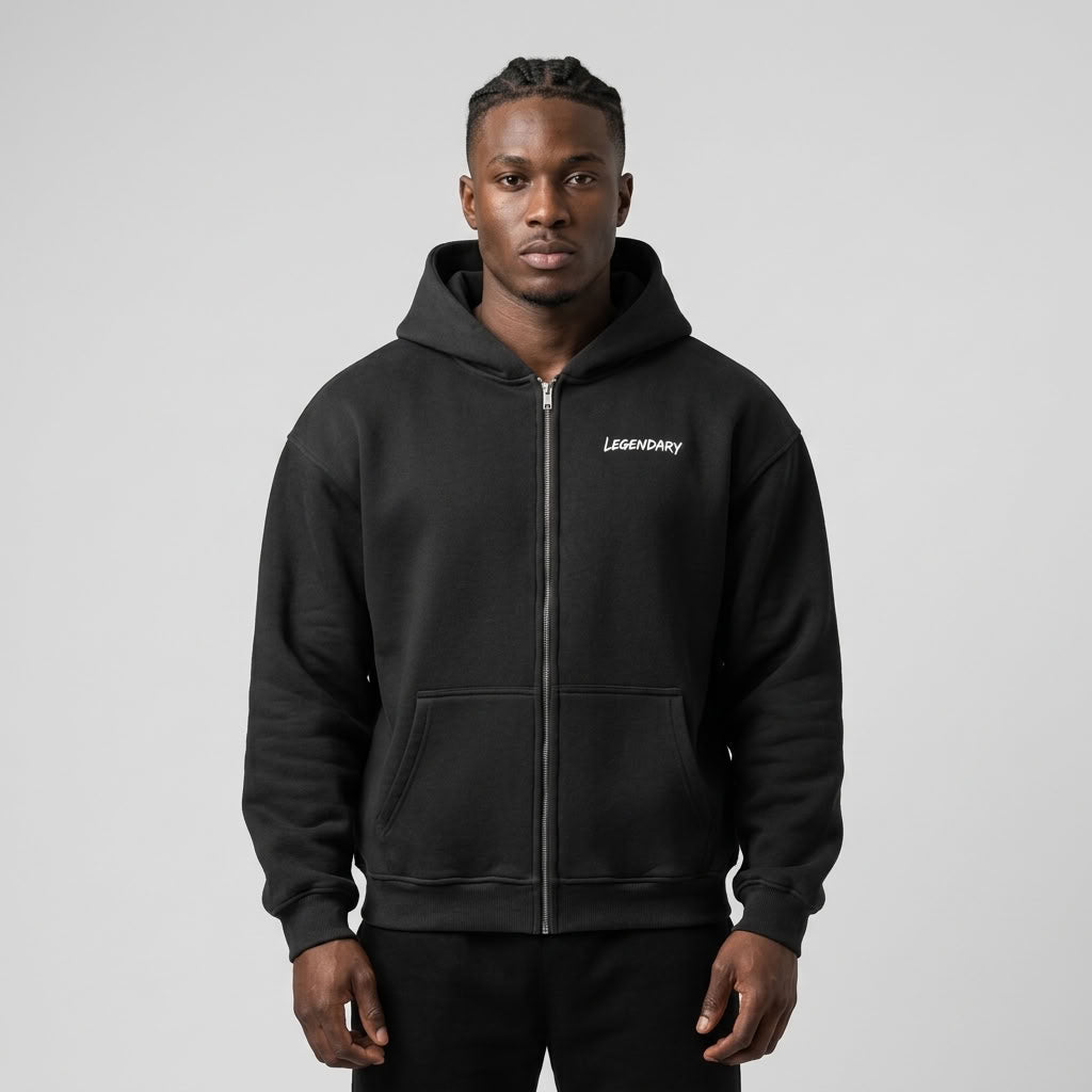Legendary Branding Fleece Zip-Up | 380GSM — Apparel & Accessories > Clothing > Activewear > Hoodies Detail View 3 | Legendary Branding