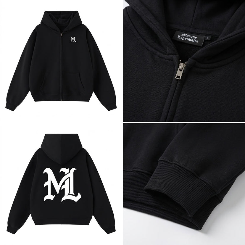Marque Légendaire Waist Cropped Zip-Up Hoodie | 460GSM — Apparel & Accessories > Clothing > Activewear > Hoodies Detail View 4 | Legendary Branding