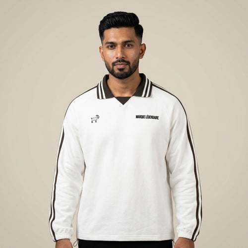 Marque Légendaire Contrast Striped Lapel Collar Sweatshirt | 380GSM
