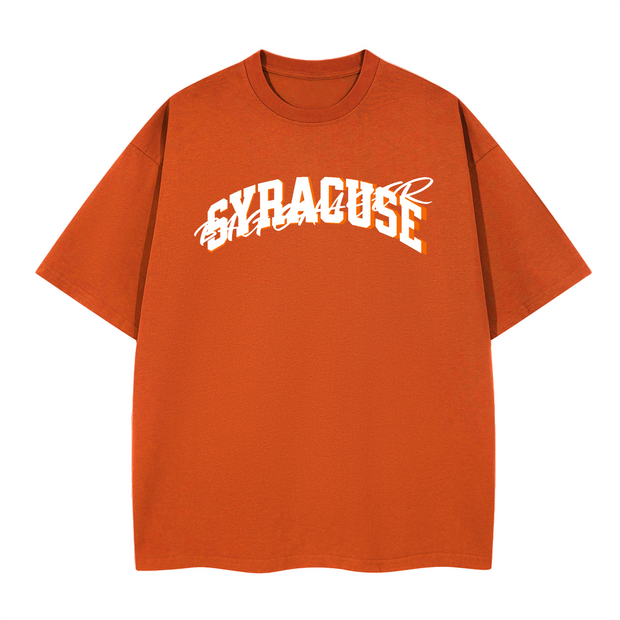Syracuse "Bag Chaser" Boxy T-Shirt – Streetwear Graphic Tee, Orange Hustler Shirt