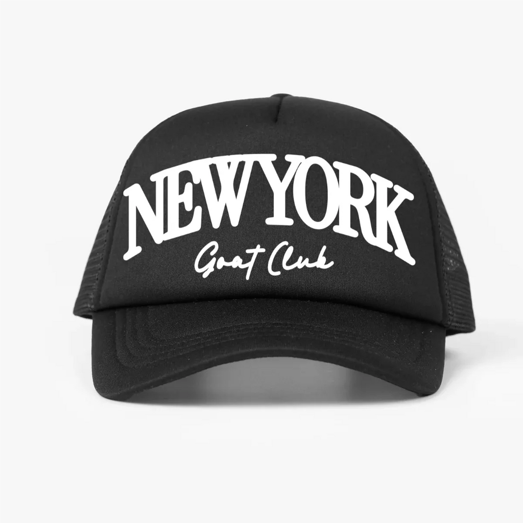 GOAT Club New York Trucker Hat, NYC Snapback Mesh Cap, Urban Streetwear Baseball Hat, Limited Edition NY Hat - Legendary Branding