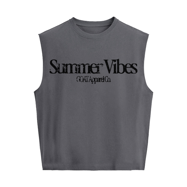 "Summer Vibes" Cropped Boxy Tank Top – Heavyweight 280 GSM Cotton, Streetwear Crop Tank, Minimalist Summer Top