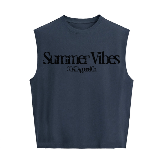 "Summer Vibes" Cropped Boxy Tank Top – Heavyweight 280 GSM Cotton, Streetwear Crop Tank, Minimalist Summer Top