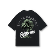 Black t-shirt with palm tree and 'Santa Barbara California' text on a white background