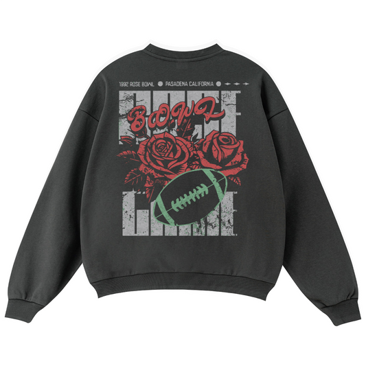 Black sweatshirt with red roses and football graphic on a white background