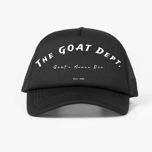 "Goat's Never Die" Foam Trucker Hat - Streetwear Mesh Hat, Foam Trucker Hat, Adjustable Snapback, Retro Trucker Cap