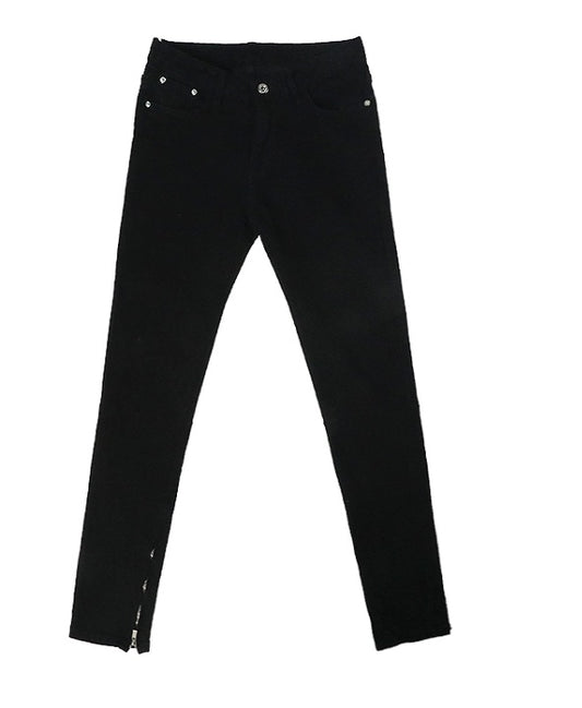 Stealth Stretch Denim Ankle Zip Jeans - Ankle Zip Black Denim Jeans, Stretch Fit Streetwear Pants, Mid-Low Waist, Streetwear Fashion Jeans