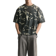 Camo Cropped Oversized GOAT T-Shirt, Loose Fit 260GSM Heavy Cotton Tee, Unisex Camouflage Streetwear Shirt, Urban Style Crop Top