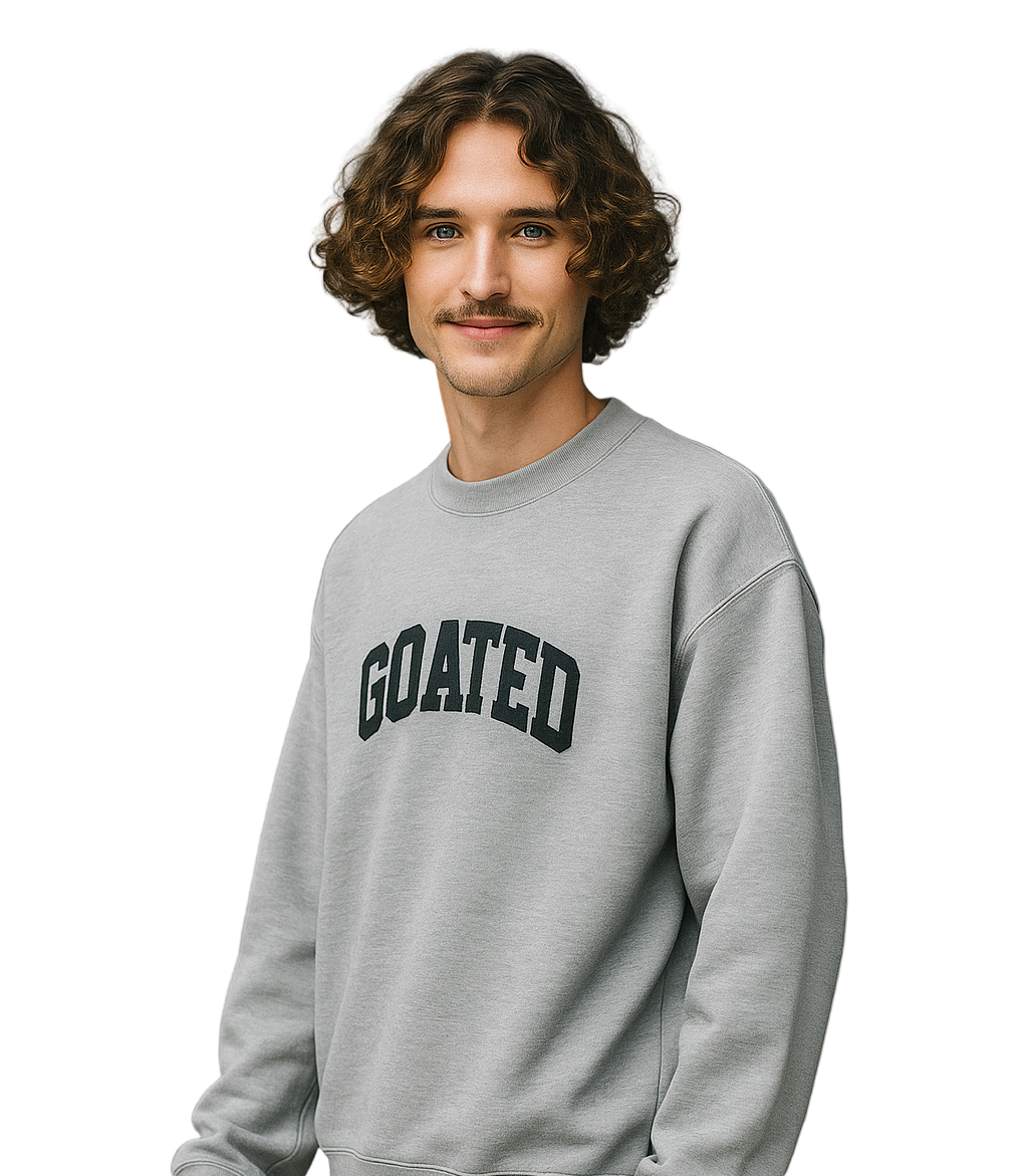 "GOATED" Oversized Heavyweight Sweatshirt – Unisex Fleece Crewneck, Bold Streetwear Pullover, Soft Cotton Blend, Cozy Relaxed Fit, Drop Shoulder Hoodie Alt