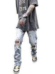 Bleach Fade Snap-Slit Ripped Jeans – Light Blue Streetwear Denim, Distressed Skinny Fit, GOAT Urban Streetwear Fashion Jeans