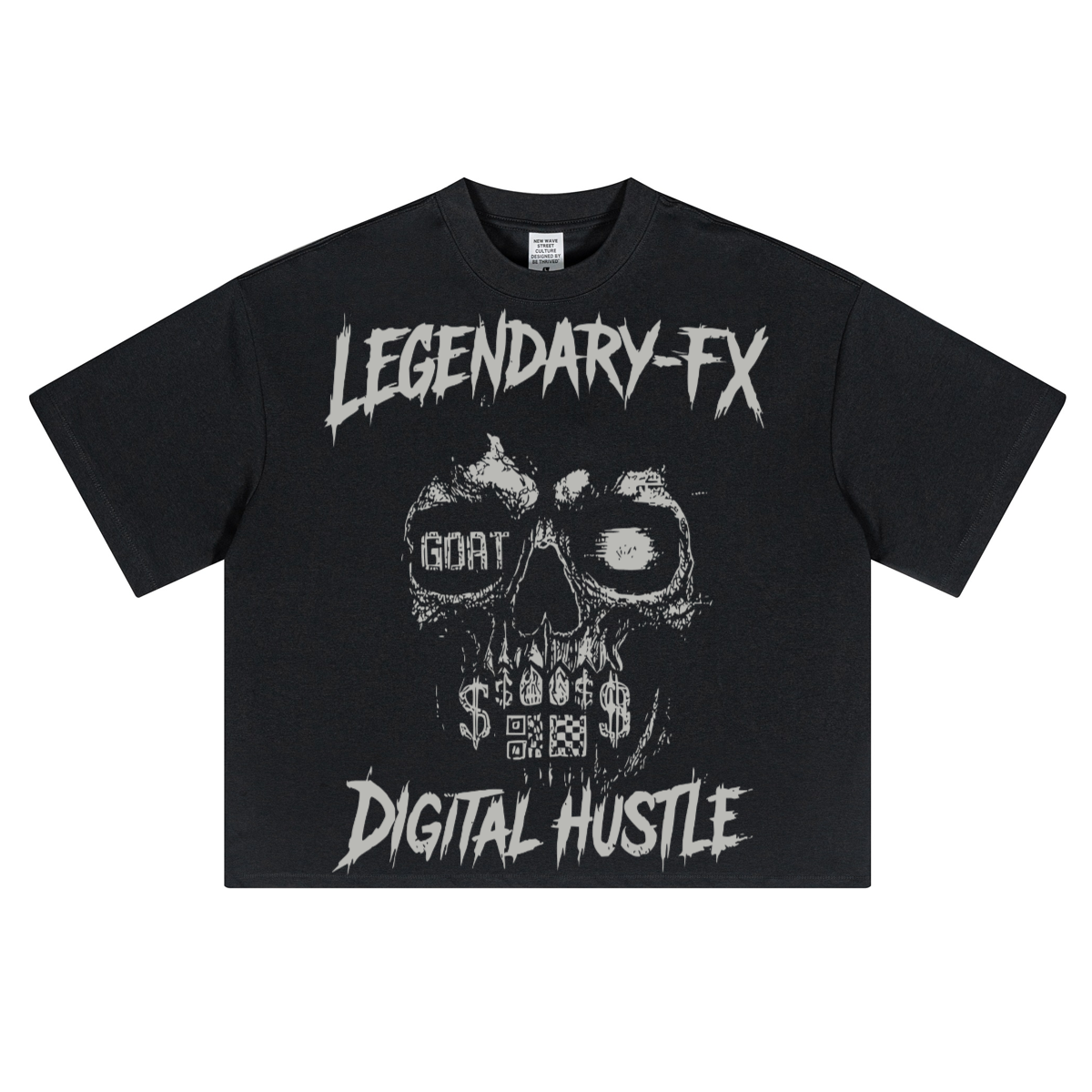 "Legendary FX" Oversized Cropped T-Shirt, Digital Hustle Tee, GOAT Skull Graphic Shirt, Glitch FX T-Shirt