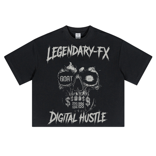 "Legendary FX" Oversized Cropped T-Shirt, Digital Hustle Tee, GOAT Skull Graphic Shirt, Glitch FX T-Shirt