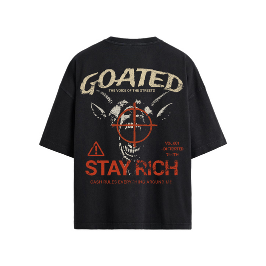 "Stay Rich" Loose Fit T-shirt, Goated Streetwear Tee, Goat in Target Graphic Shirt, Cash Rules Everything Shirt, Urban Loose Fit Tee, Hustle T-Shirt