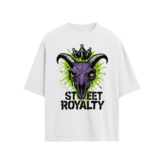 "Street Royalty" Loose Fit T-shirt, Graffiti Goat Skull Tee, Spray Paint Crown Shirt, Streetwear Loose Fit Tee, Neon Splatter Graphic Shirt