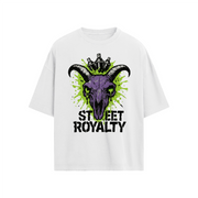 "Street Royalty" Loose Fit T-shirt, Graffiti Goat Skull Tee, Spray Paint Crown Shirt, Streetwear Loose Fit Tee, Neon Splatter Graphic Shirt