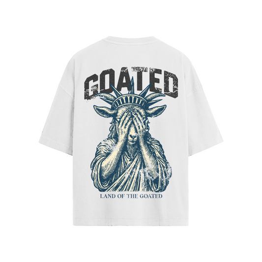 "Land of the GOATED" Oversized T-shirt, GOAT Liberty Graphic Tee, Statue of Liberty Goat Shirt, Oversized Streetwear Tee, 190GSM Heavy Cotton T-Shirt