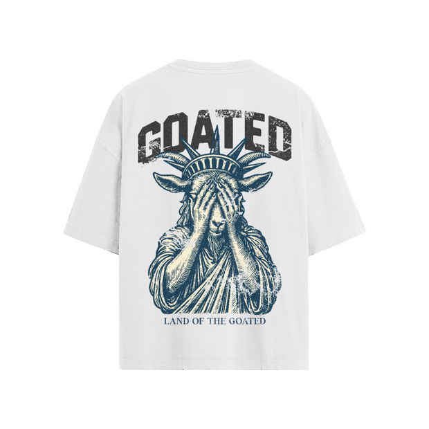 "Land of the GOATED" Oversized T-shirt, GOAT Liberty Graphic Tee, Statue of Liberty Goat Shirt, Oversized Streetwear Tee, 190GSM Heavy Cotton T-Shirt